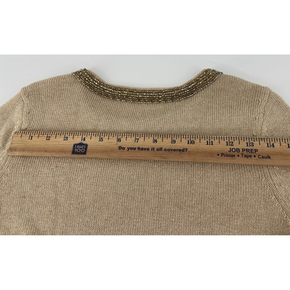 J McLaughlin Sweater Womens Gold Metallic Beaded Holiday Classic Pullover Jumper - Picture 8 of 8